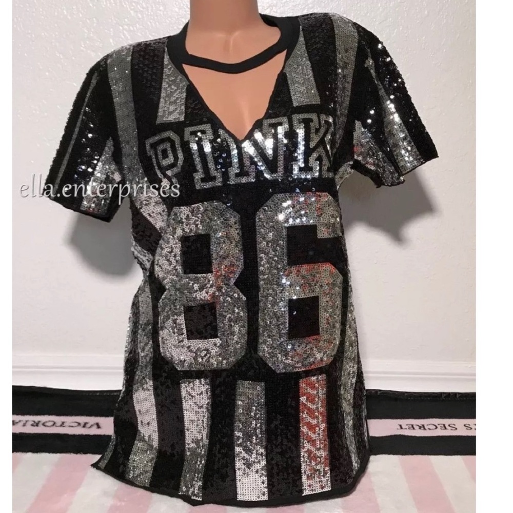 VS Pink Fashion Show 2018 Bling Choker Campus Tee - Picture 1 of 7